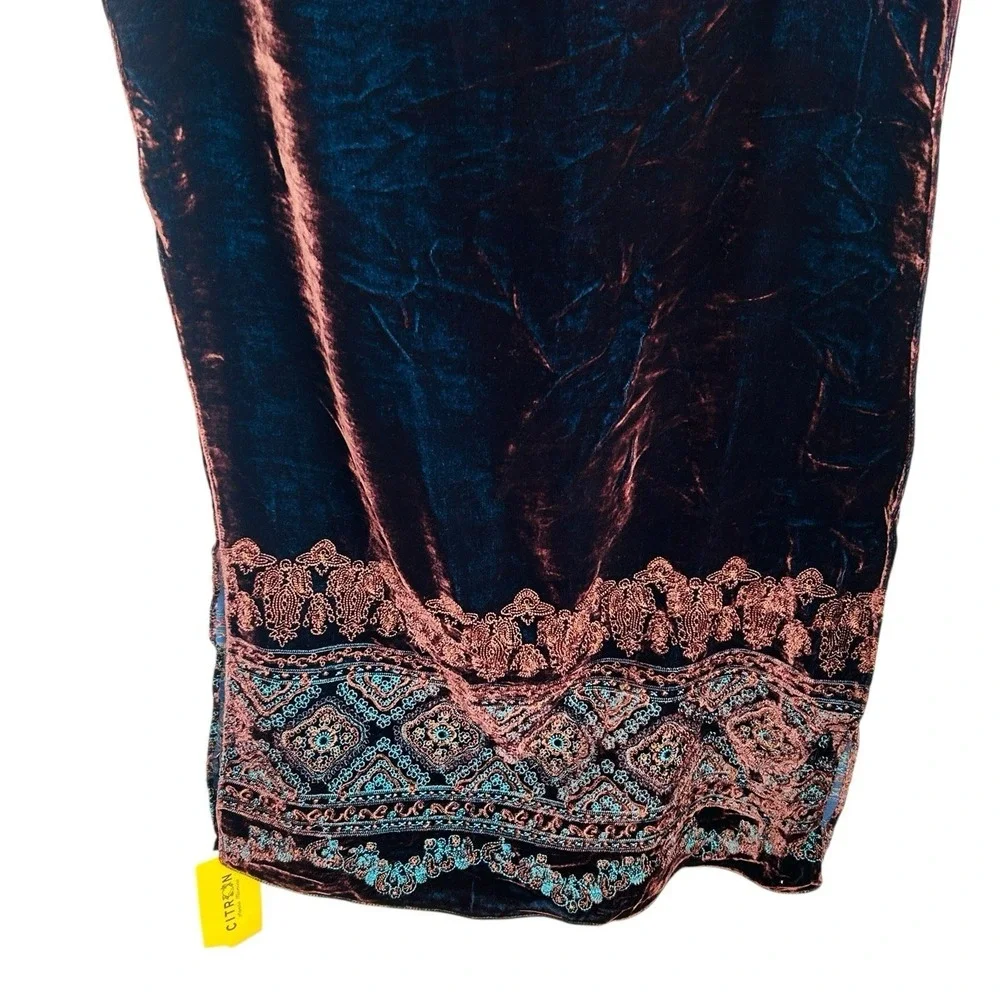 Citron Santa Monica Velvet Scarf Shawl Boho Art To Wear Embroidered‎ 84"x19" NEW - Picture 10 of 14